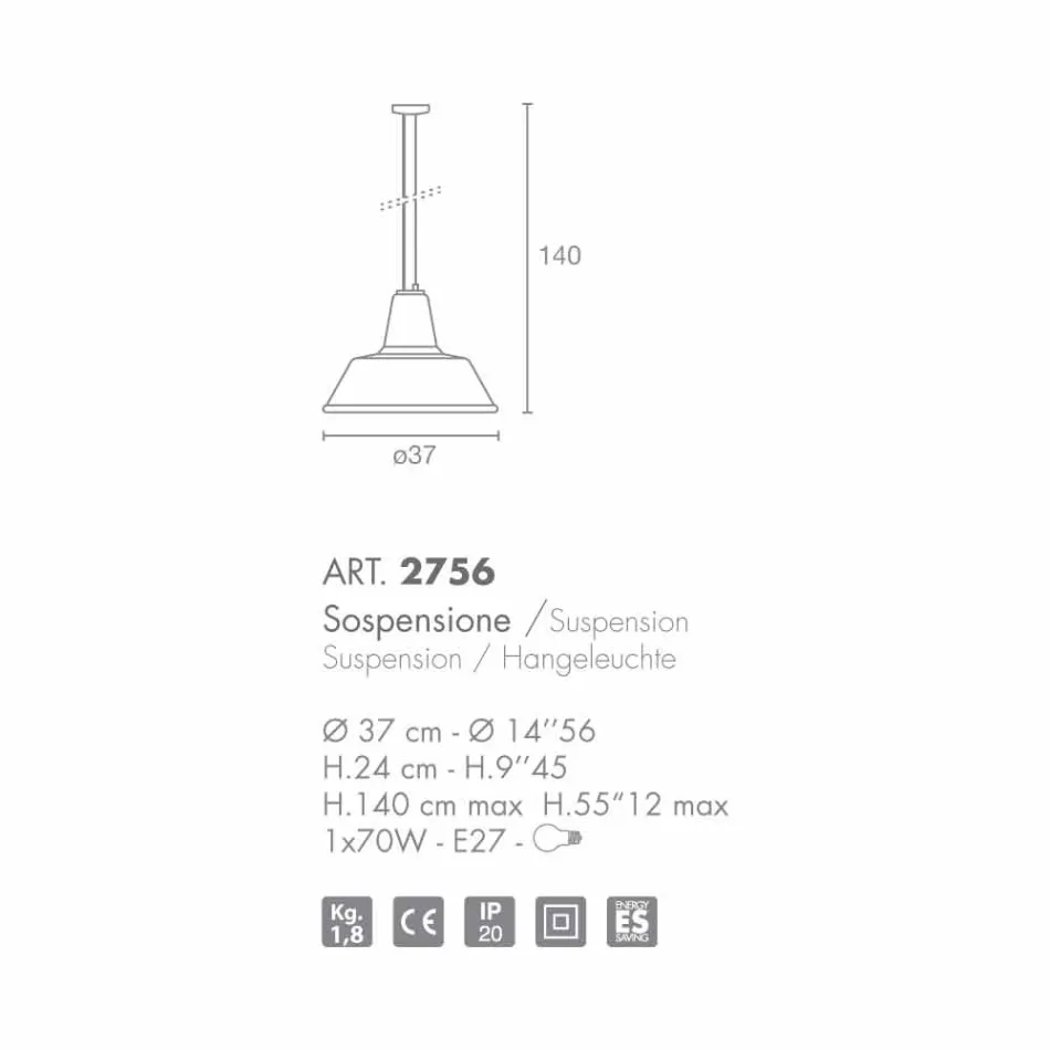 Lampe à suspension Selene Lampara soufflé Ø37 H 24/140 cm verre Viadurini