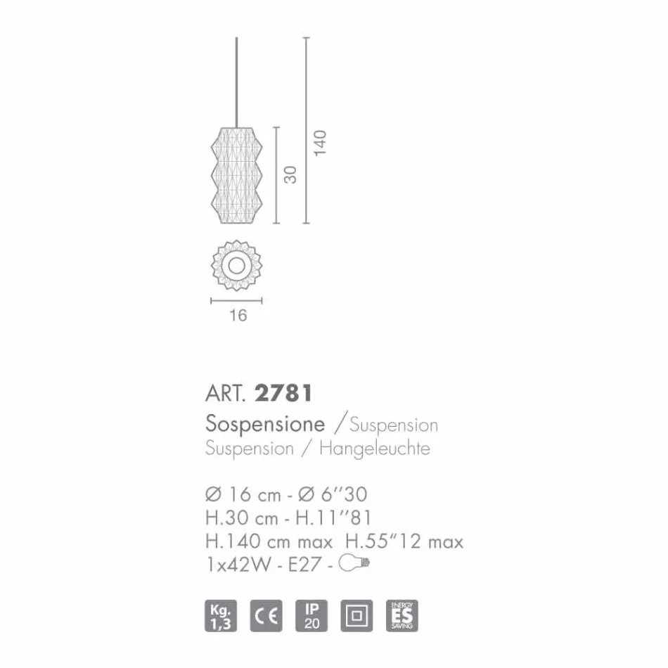 Selene lampe suspension Origami verre soufflé Ø16 H 30 / 140cm Viadurini