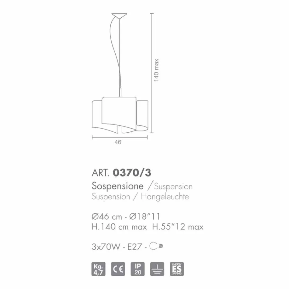 Selene lampe à suspension Papiro fabriqué en Italie Ø46 x H 140 cm Viadurini
