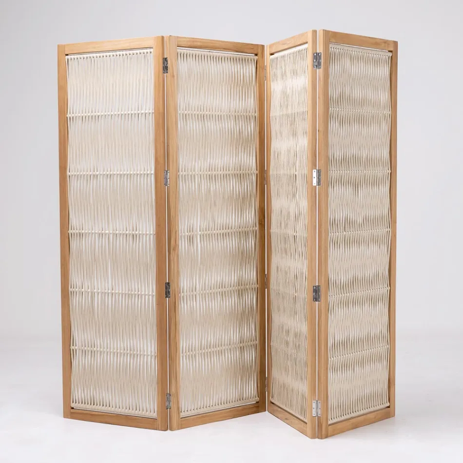 Séparateur extérieur en Teck, Aluminium et Tissage de Corde - Vision Viadurini