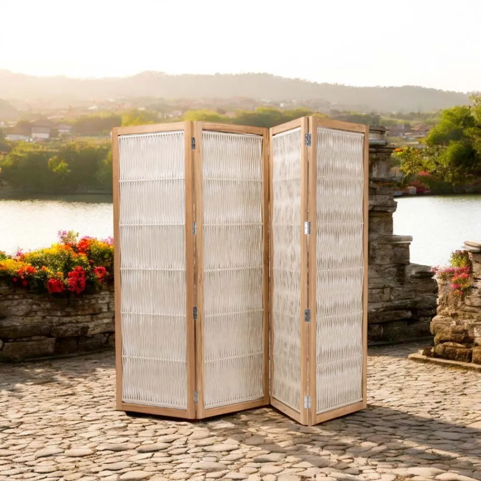 Séparateur extérieur en Teck, Aluminium et Tissage de Corde - Vision Viadurini