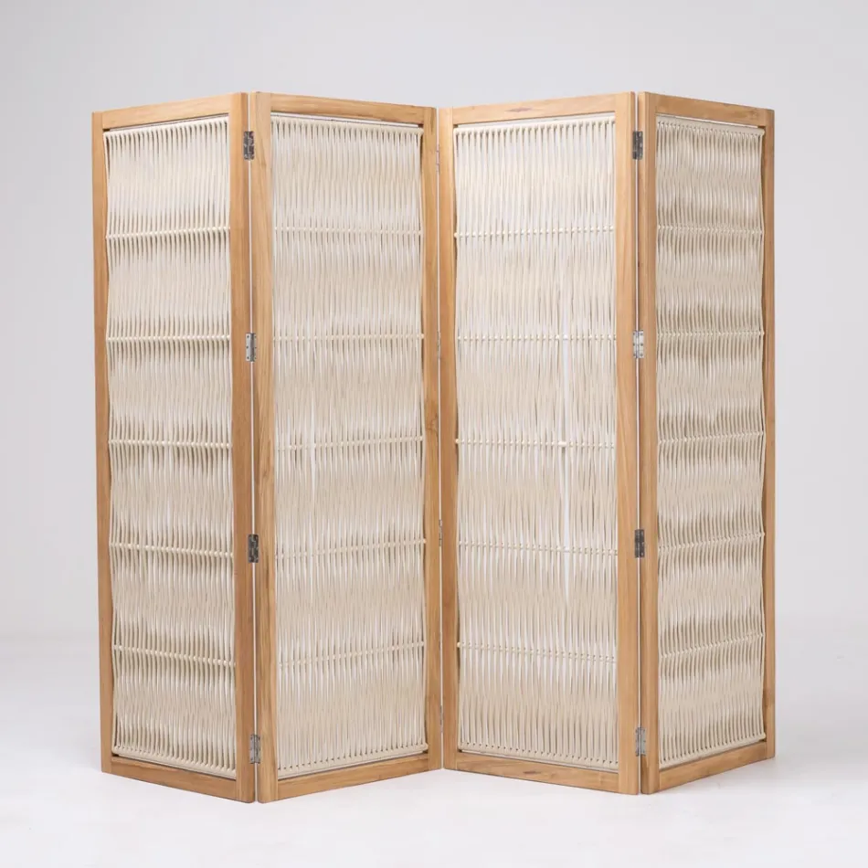 Séparateur extérieur en Teck, Aluminium et Tissage de Corde - Vision Viadurini