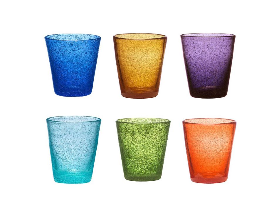Ensemble de 12 verres en verre soufflé de couleur avec un design moderne - Pumba Viadurini