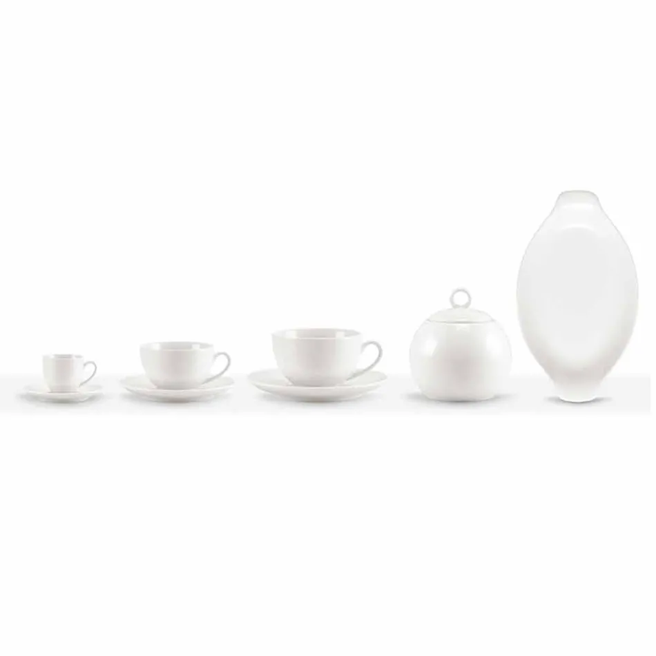 Ensemble de 18 tasses à café et à thé avec sucrier et plateau en porcelaine - Lucerne Viadurini