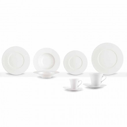 Service 24 assiettes blanches modernes et 12 tasses en porcelaine - Monaco Viadurini