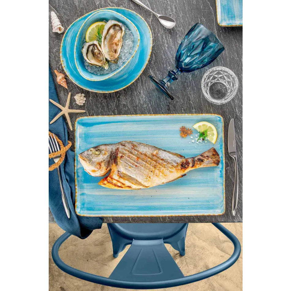 Ensemble de 8 assiettes design rectangulaire moderne et bol en grès coloré - Simba Viadurini