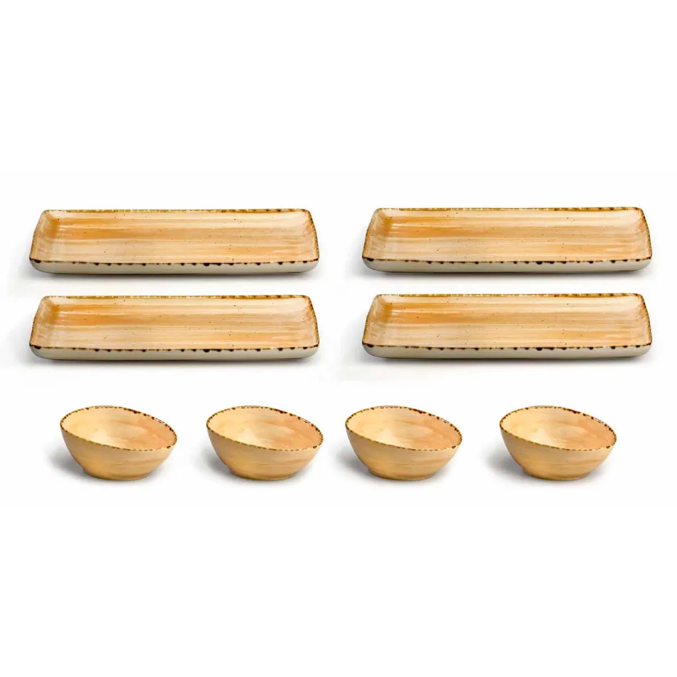 Ensemble de 8 assiettes design rectangulaire moderne et bol en grès coloré - Simba Viadurini