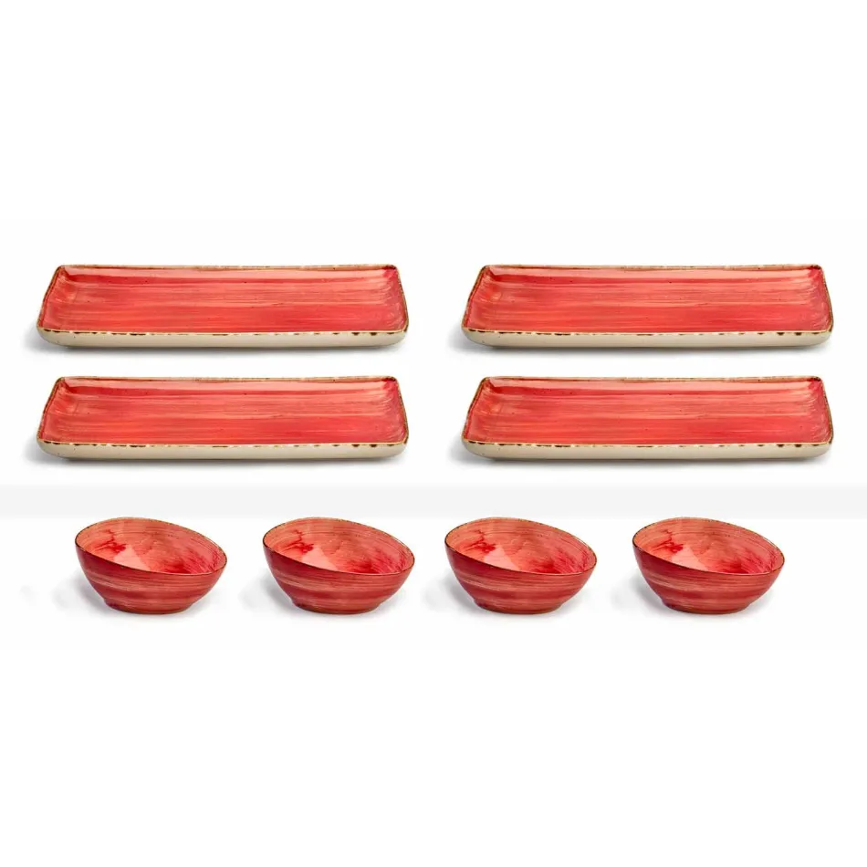 Ensemble de 8 assiettes design rectangulaire moderne et bol en grès coloré - Simba Viadurini