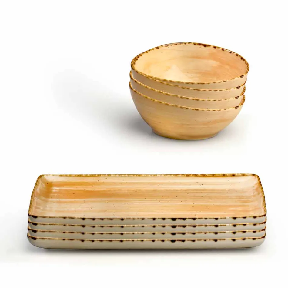 Ensemble de 8 assiettes design rectangulaire moderne et bol en grès coloré - Simba Viadurini