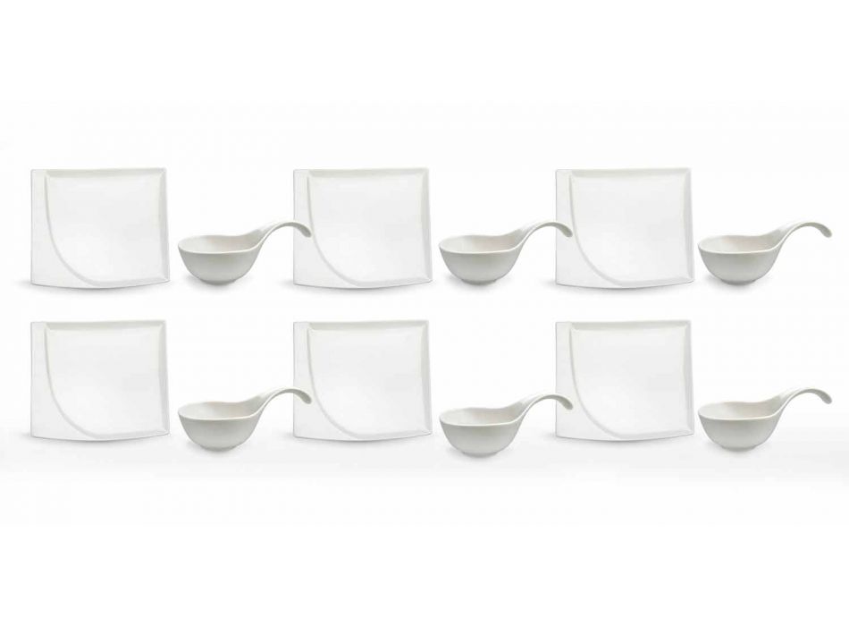 Service Apéritif 12 Pièces Assiettes Design Modernes En Porcelaine Blanche - Nalah Viadurini