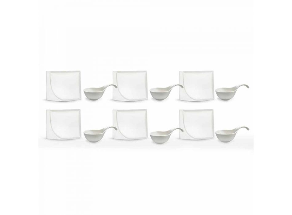 Service Apéritif 12 Pièces Assiettes Design Modernes En Porcelaine Blanche - Nalah Viadurini