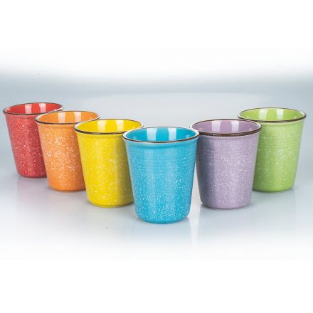 Ensemble de verres à eau en céramique colorée et bordure de 12 pièces - Abruzzes Viadurini
