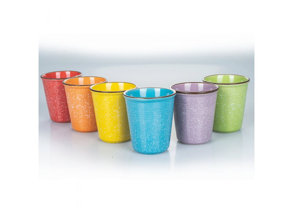 Ensemble de verres à eau en céramique colorée et bordure de 12 pièces - Abruzzes Viadurini