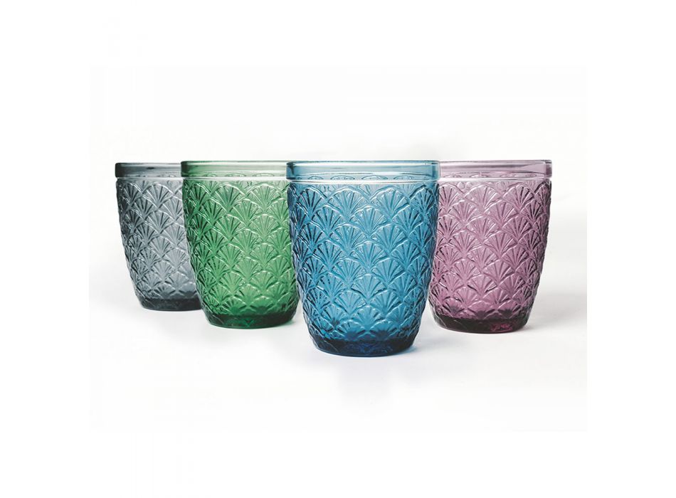 Service de verres à eau en verre coloré décoré 12 pièces - Stilotto Viadurini