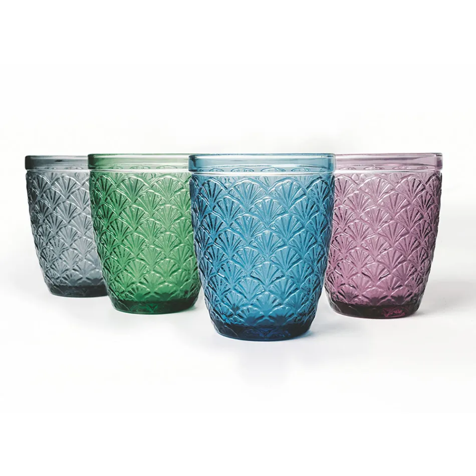 Service de verres à eau en verre coloré décoré 12 pièces - Stilotto Viadurini