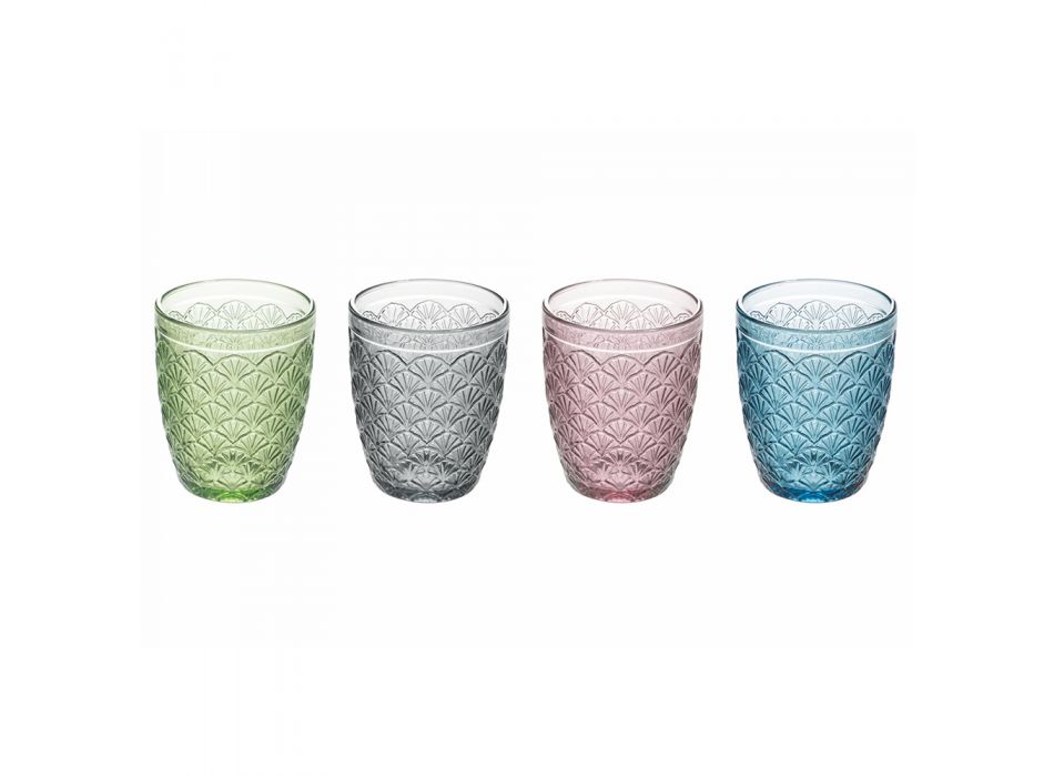 Service de verres à eau en verre coloré décoré 12 pièces - Stilotto Viadurini