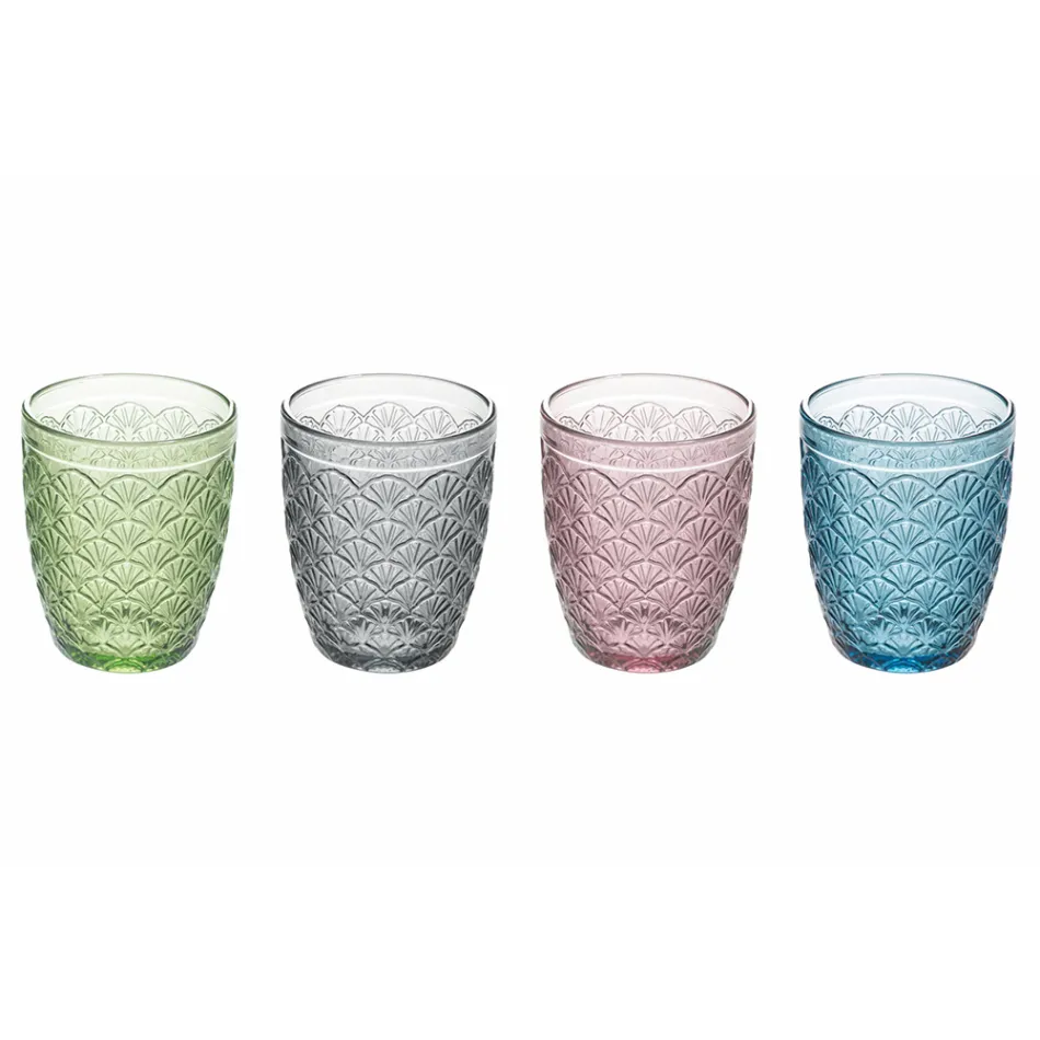 Service de verres à eau en verre coloré décoré 12 pièces - Stilotto Viadurini