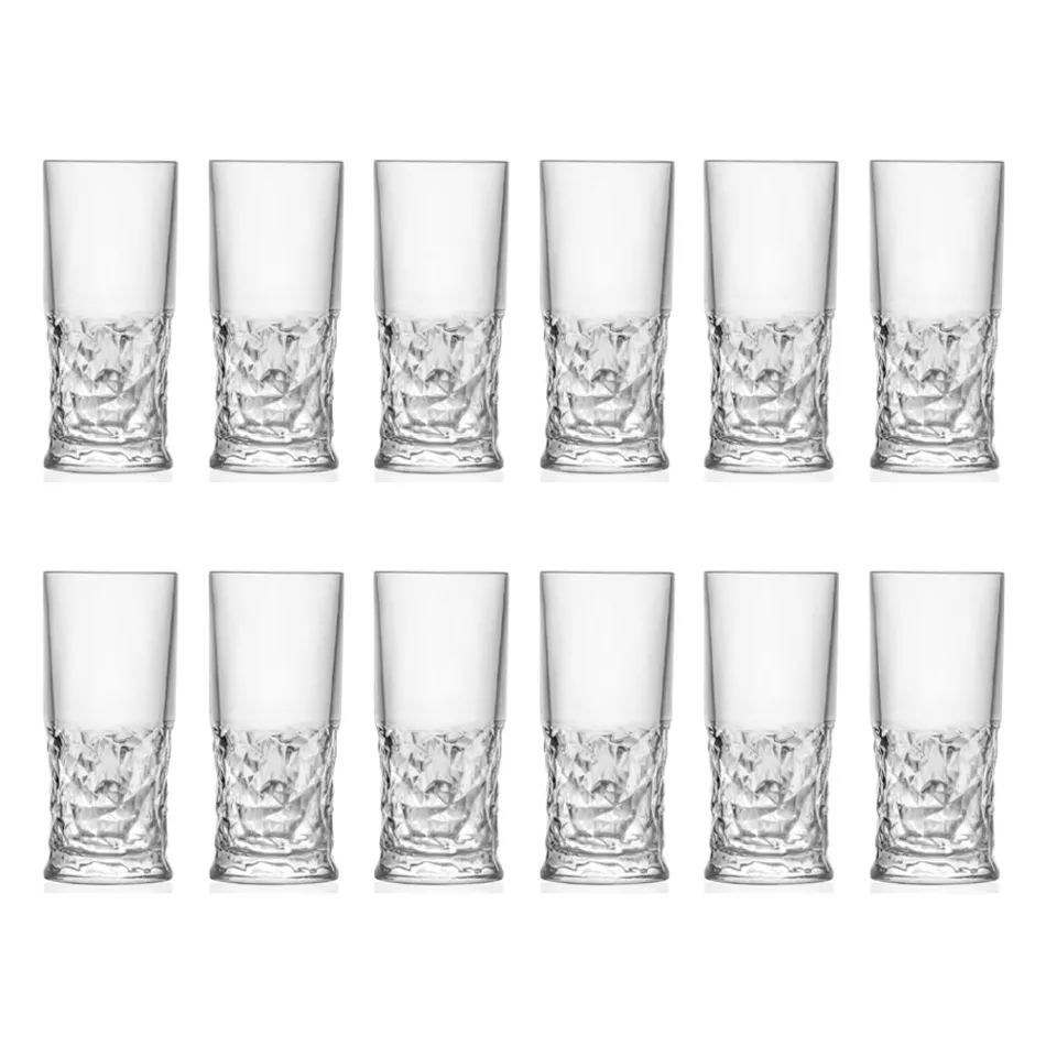 Set de Verres Highball en Eco Crystal Décoration Carrée 12 Pcs - Ritmo Viadurini