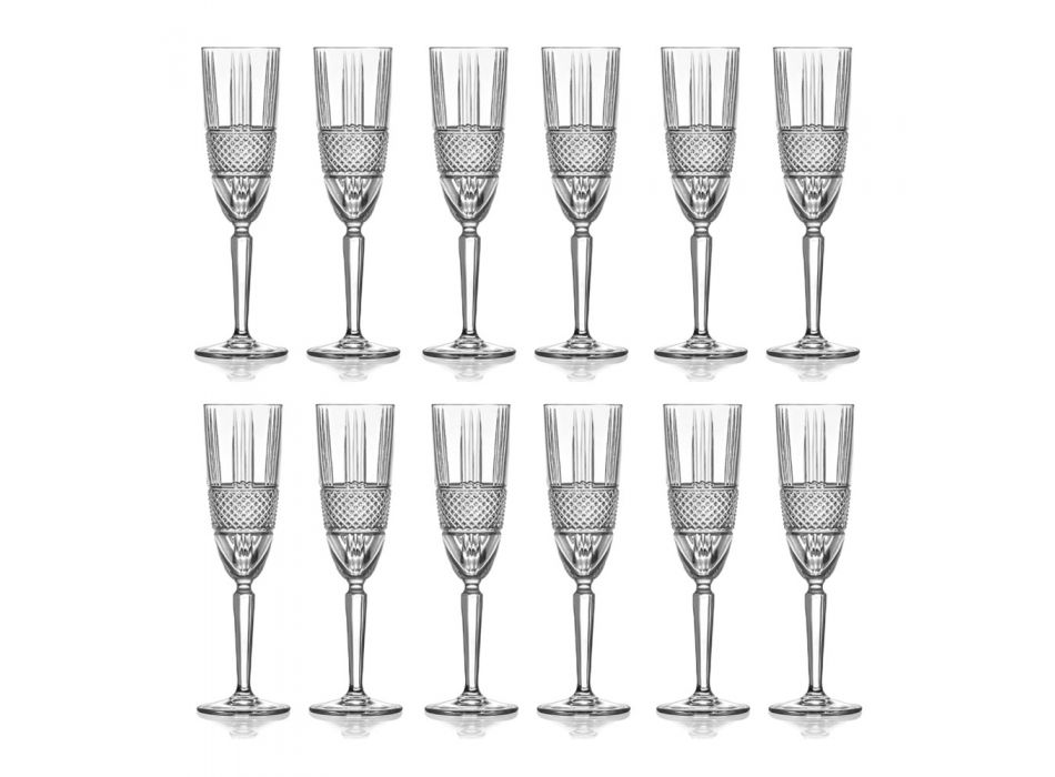 Ensemble de gobelets à flûte à champagne dans un décor en cristal écologique 12 pièces - Lively Viadurini