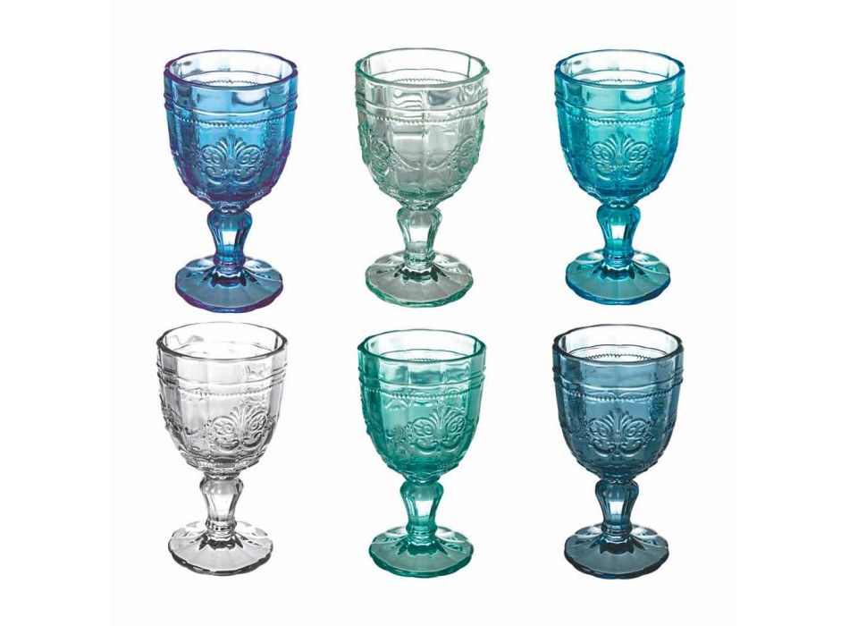 Ensemble de gobelet à vin coloré en verre et décoration de style oriental 12 pièces - Vis Viadurini