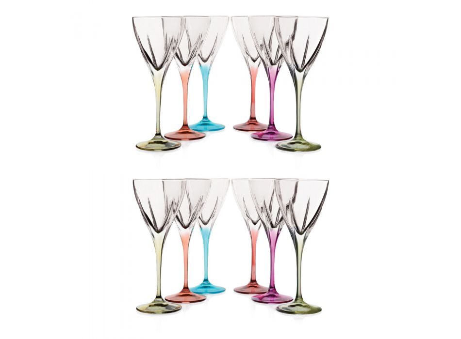 Ensemble Verres à Vin Cristal Eco Coloré ou Transparent 12 Pcs - Amalgame Viadurini
