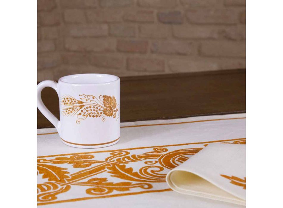 Service de petit-déjeuner artisanal italien imprimé à la main sur des tissus anciens - Marques Viadurini