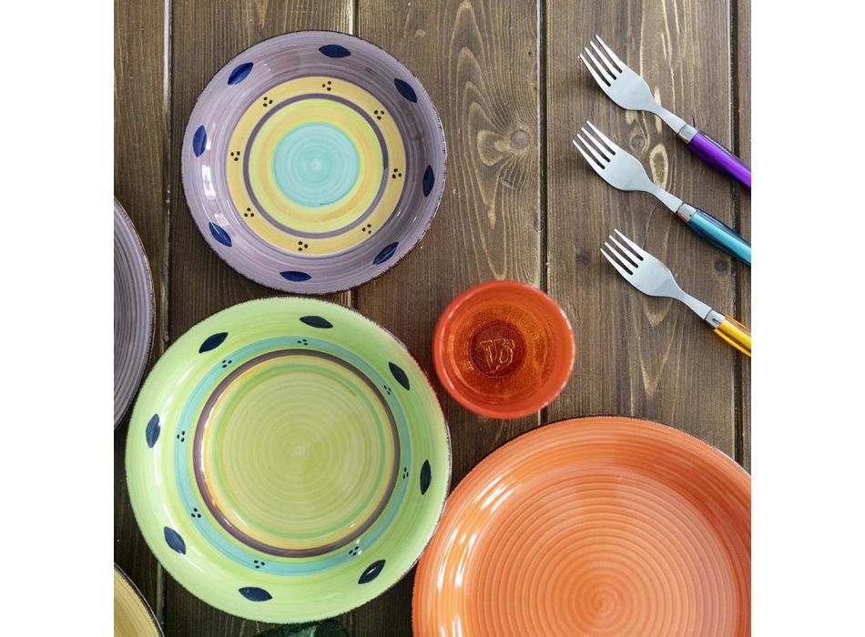 Service Complet Assiettes De Table Colorées En Grès 18 Pièces - Salento Viadurini
