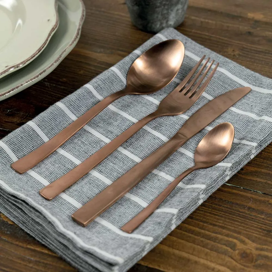 Ménagère Complète Design Acier Noir ou Cuivre 24 Pièces - Fayette Viadurini