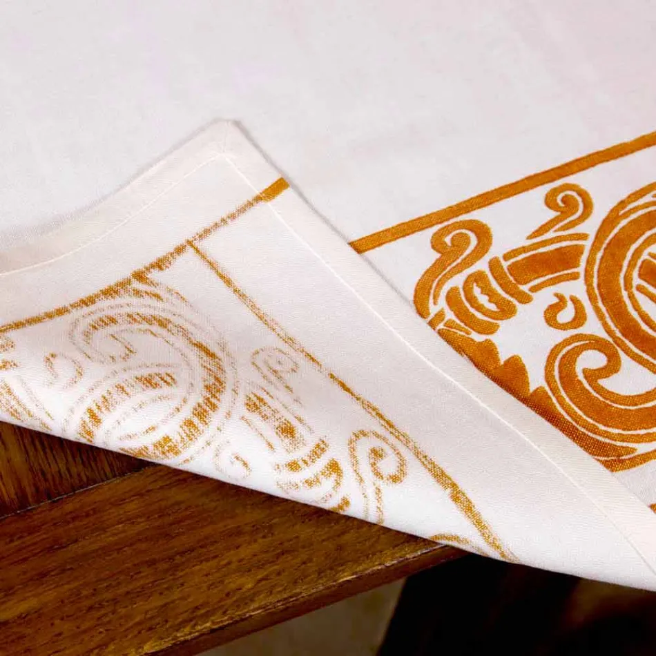 Service de petit déjeuner en lin avec pièce unique fabriquée à la main - Marques Viadurini