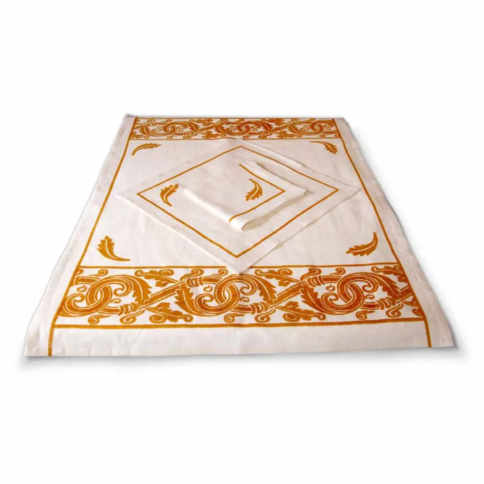 Service de petit déjeuner en lin avec pièce unique fabriquée à la main - Marques Viadurini