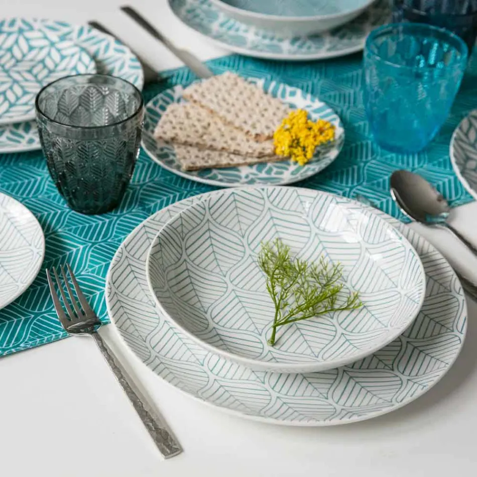 Service de table complet en porcelaine colorée 18 pièces - Indonésie Viadurini