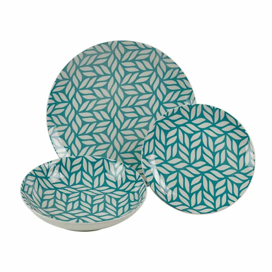 Service de table complet en porcelaine colorée 18 pièces - Indonésie Viadurini