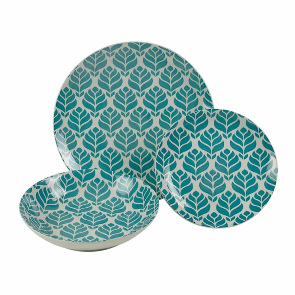 Service de table complet en porcelaine colorée 18 pièces - Indonésie Viadurini