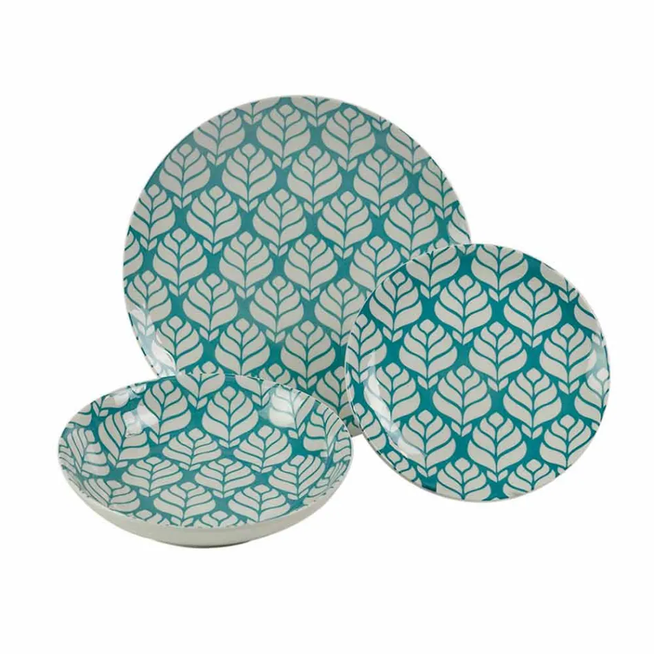 Service de table complet en porcelaine colorée 18 pièces - Indonésie Viadurini