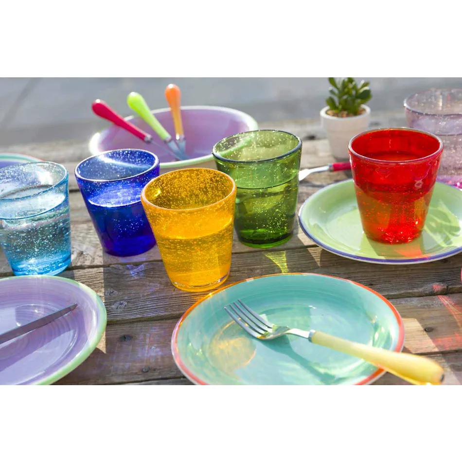 Ensemble de verres en verre soufflé colorés 12 pièces d'eau - Abruzzes Viadurini