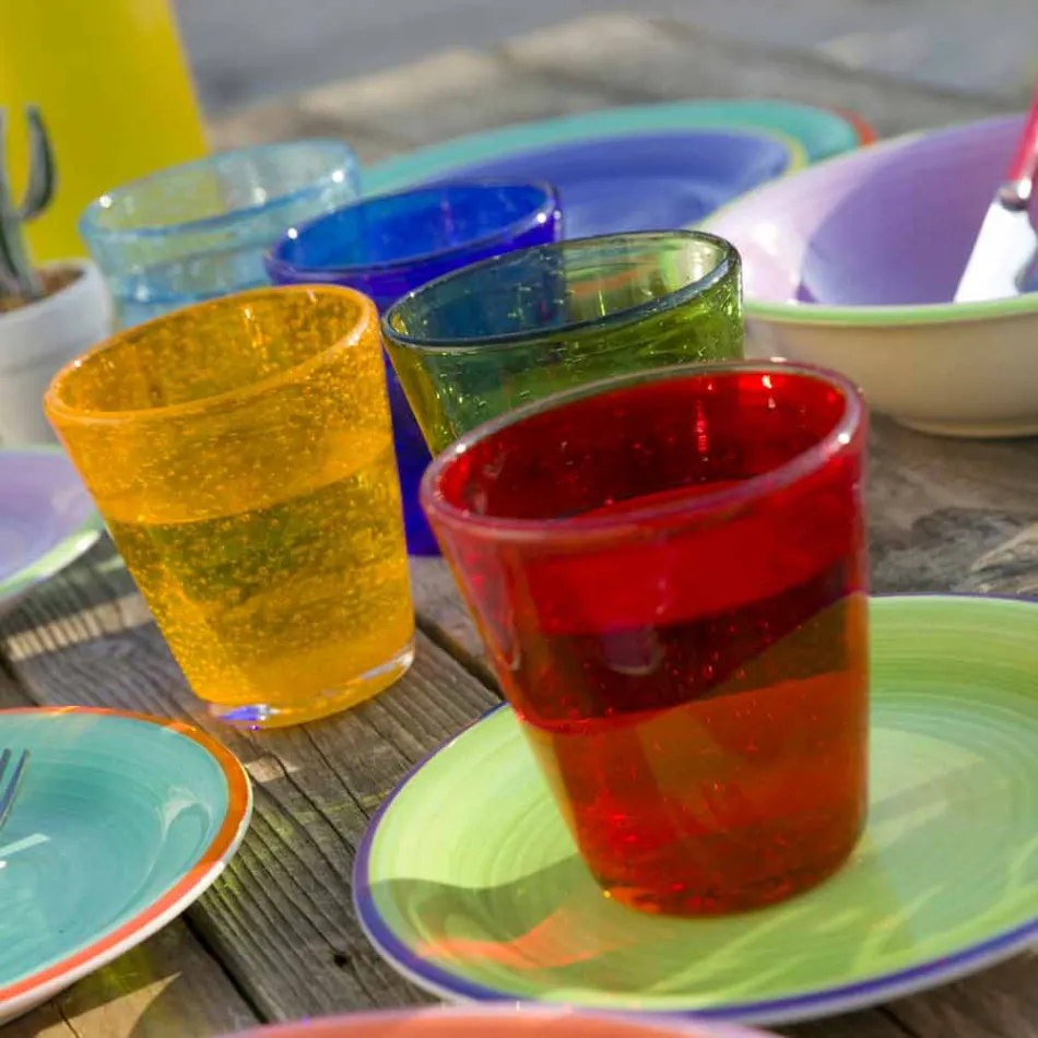 Ensemble de verres en verre soufflé colorés 12 pièces d'eau - Abruzzes Viadurini