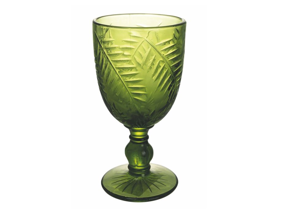 Set de Gobelets en Verre Transparent ou Vert avec Décoration 12 Pcs - Tropeo Viadurini