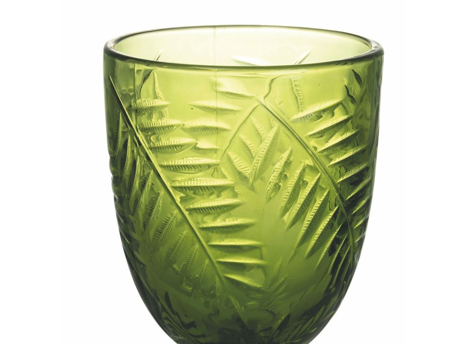Set de Gobelets en Verre Transparent ou Vert avec Décoration 12 Pcs - Tropeo Viadurini