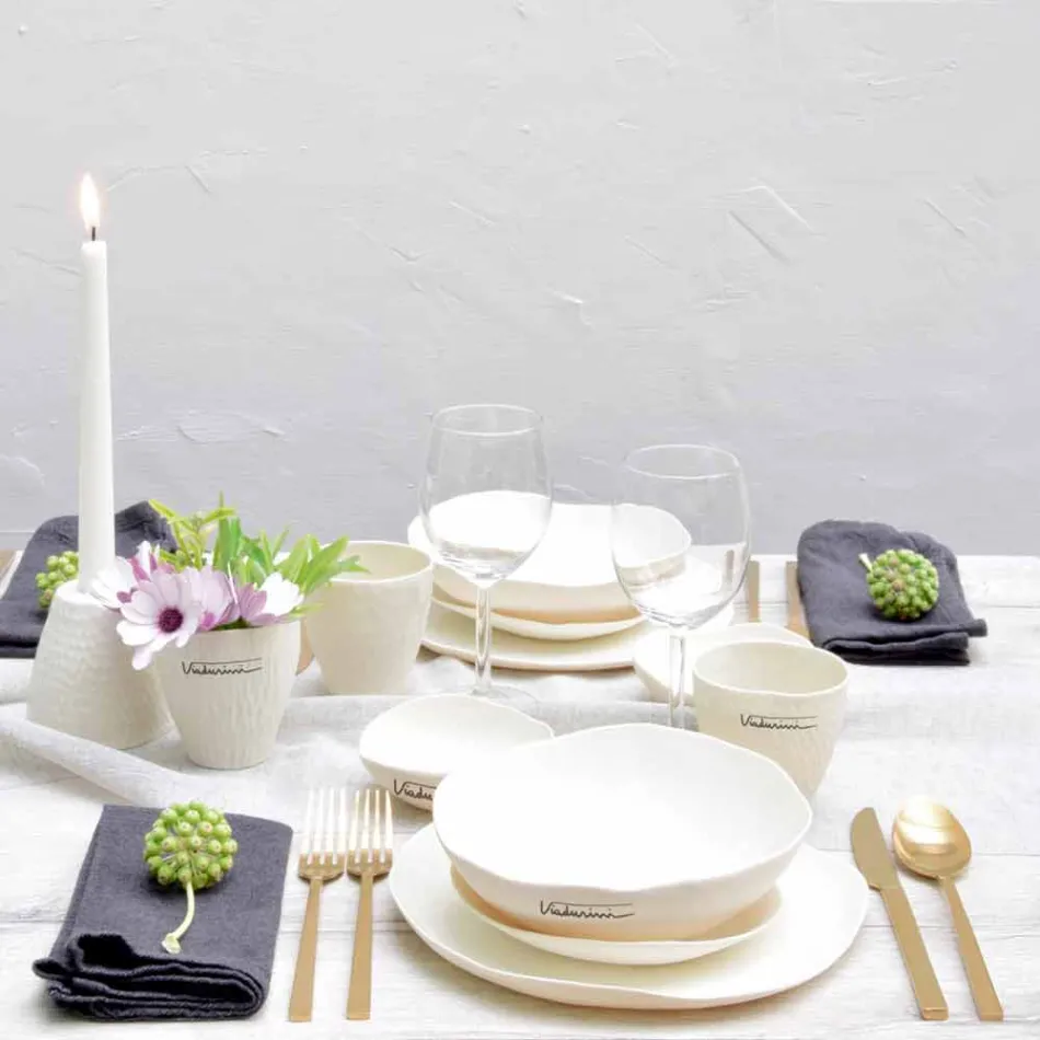 Service de vaisselle en porcelaine blanche Design de luxe 24 pièces - Arciregale Viadurini