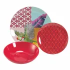Service de vaisselle 18 pièces en porcelaine et grès design coloré - Tropycale Viadurini