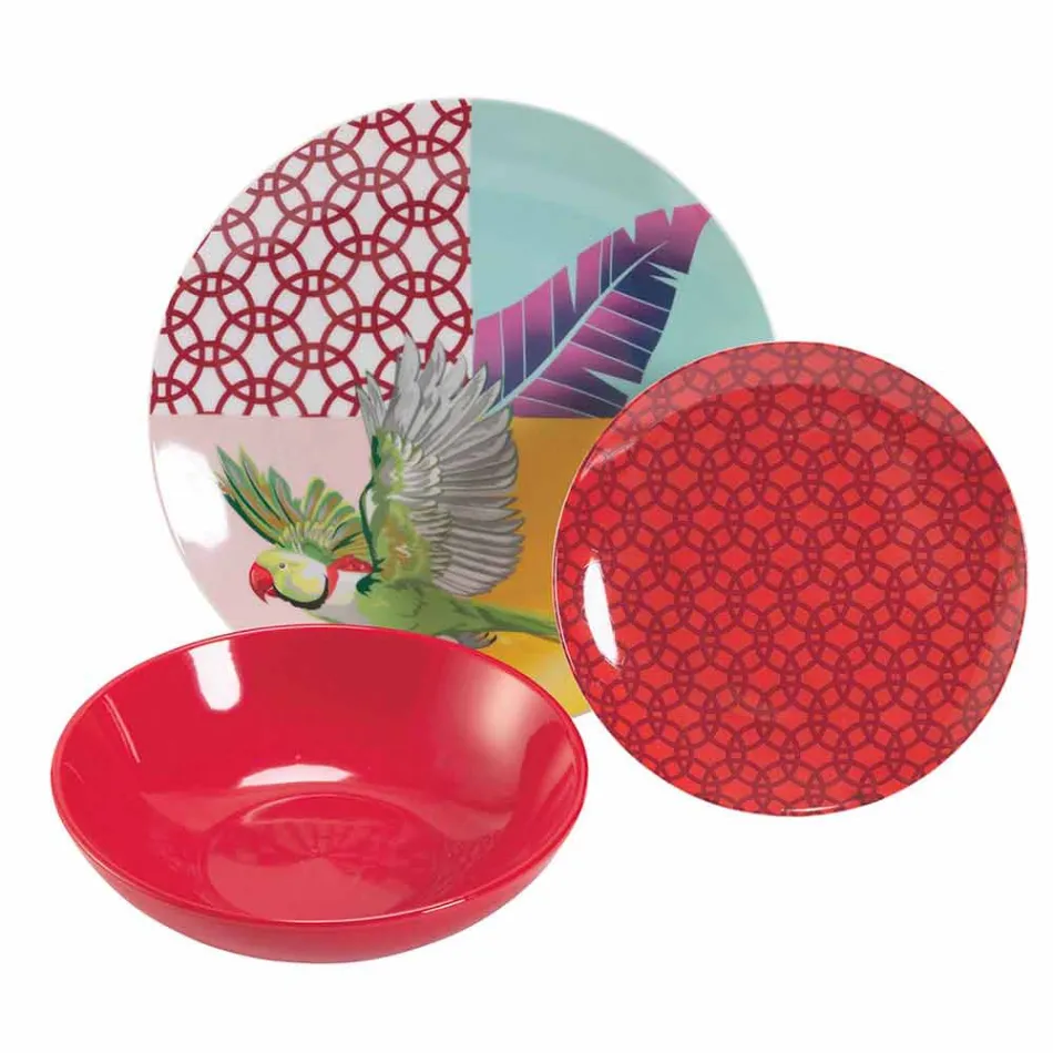 Service de vaisselle 18 pièces en porcelaine et grès design coloré - Tropycale Viadurini
