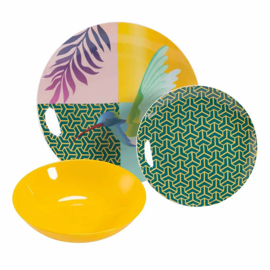 Service de vaisselle 18 pièces en porcelaine et grès design coloré - Tropycale Viadurini
