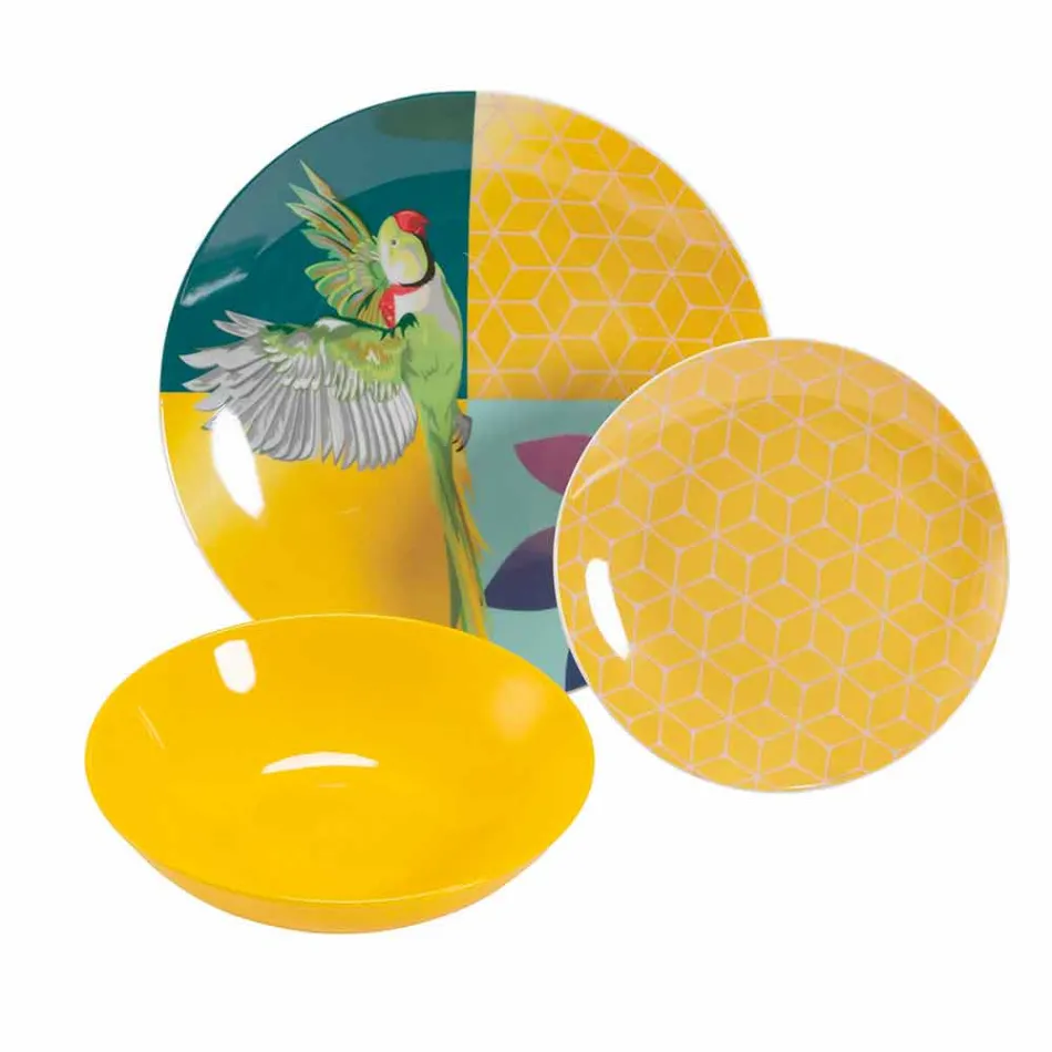Service de vaisselle 18 pièces en porcelaine et grès design coloré - Tropycale Viadurini