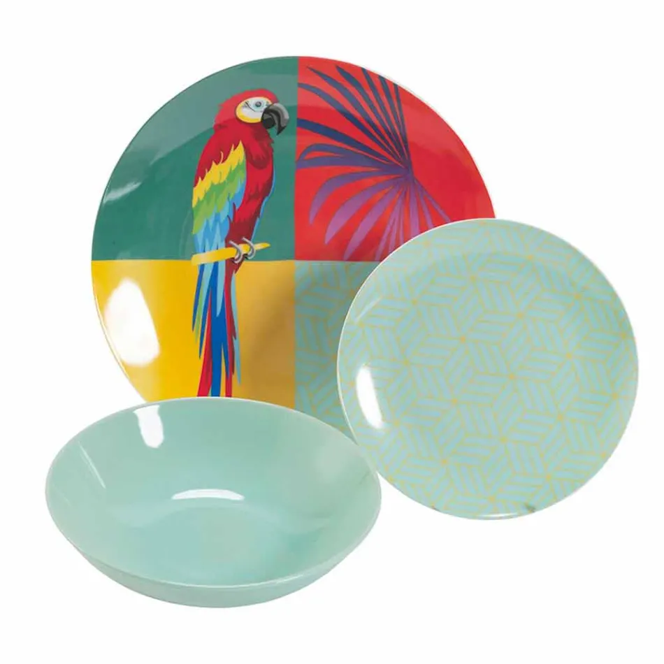 Service de vaisselle 18 pièces en porcelaine et grès design coloré - Tropycale Viadurini