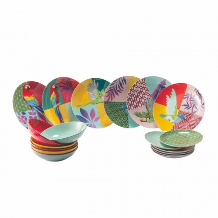 Service de vaisselle 18 pièces en porcelaine et grès design coloré - Tropycale Viadurini