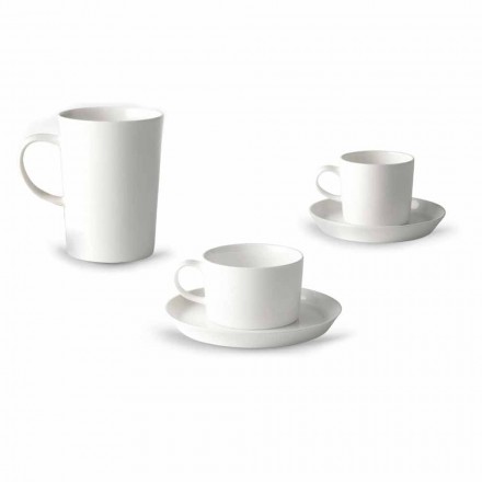 Service de tasse à café, thé et petit-déjeuner 30 pièces en porcelaine blanche - Egle Viadurini