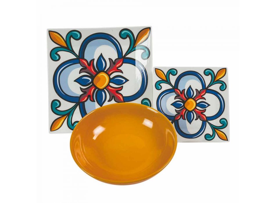 Service d'assiettes colorées modernes en grès et porcelaine 18 pièces - Iglesias Viadurini