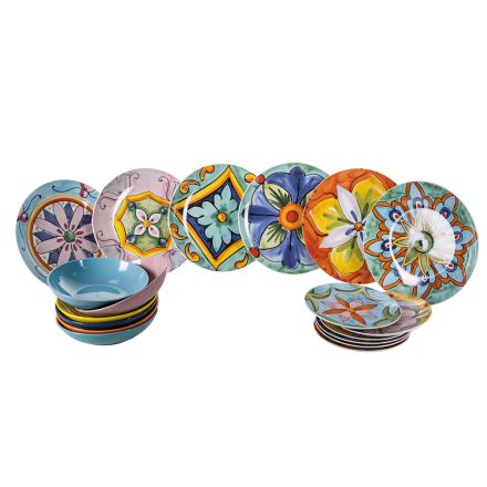 Service de table 18 pièces en grès coloré et porcelaine - Entre Viadurini