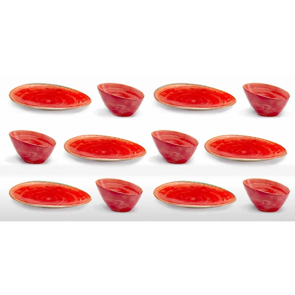 Service à Assiettes Apéritif 12 Pièces en Grès Coloré de Design Moderne - Simba Viadurini