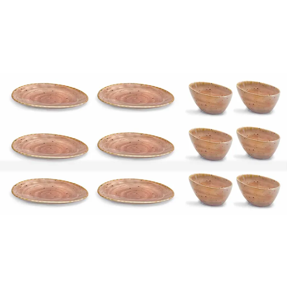 Service à Assiettes Apéritif 12 Pièces en Grès Coloré de Design Moderne - Simba Viadurini